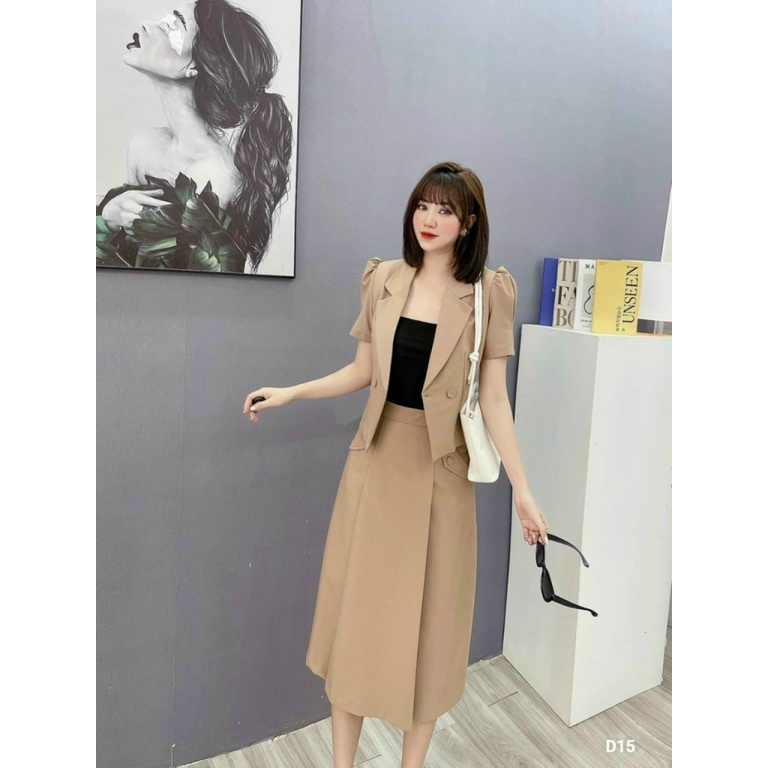 (Free Ship) MẪU THỜI TRANG CÔNG SỞ -- SÉT TUYẾT MƯA LÓT COTTON ÁO BLASER TAY NGẮN VUÔNG VAI PHỐI VÁY CỰC TRANG TRỌNG LỊC