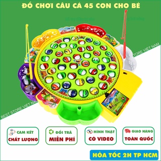 Đồ chơi câu cá, bộ đồ chơi câu cá cho bé size lớn 5 cần câu - 45 con cá phát nhạc, chất liệu nhựa abs an toàn, kèm pin