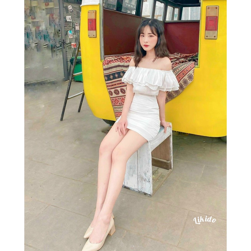 ẢNH THẬT - SET ÁO VOAN TRỄ VAI TRẮNG BÈO NGỰC + CHÂN VÁY XẾP LY NGANG