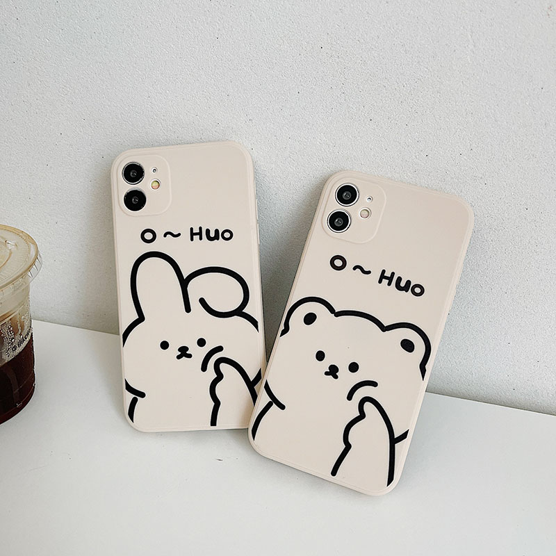 Ốp điện thoại TPU dẻo in hình gấu và thỏ đáng yêu cho iPhone 11 Pro Max X Xr Xs Max 7 8 Plus Se 2020 12 pro max 12 mini 13 pro max 13 mini