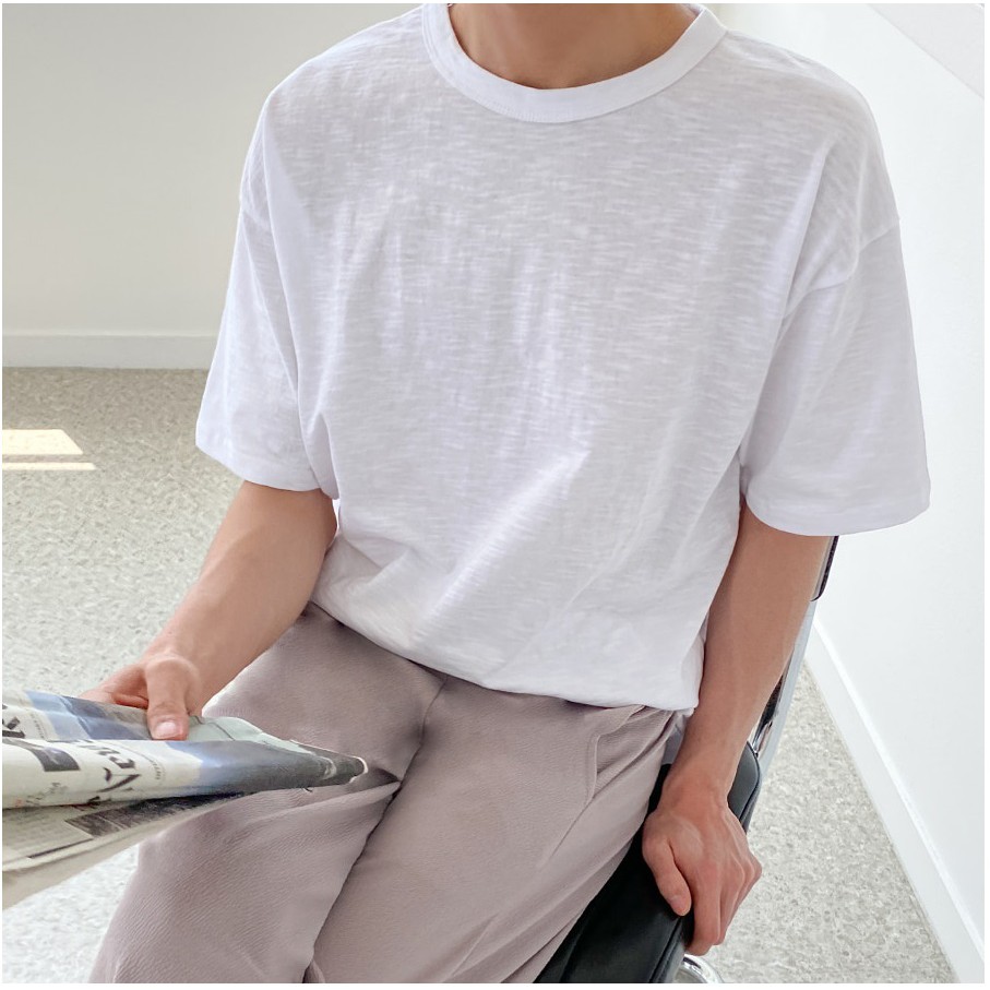 Áo thun nam ngắn tay MÀU TRẮNG SỢI KHÓI  form rộng unisex, chất liệu thun co giãn 4 chiều  thoáng mát_ DIRAZO