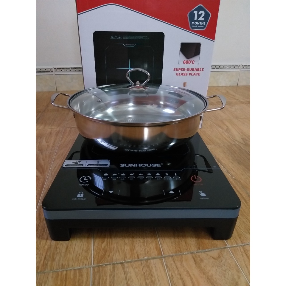 Bếp từ đơn Sunhouse SHD6873, Siêu cao cấp nhất thị trường Việt Nam hiện nay, với 07 chế độ nấu, tặng kèm nồi lẩu D30 cm