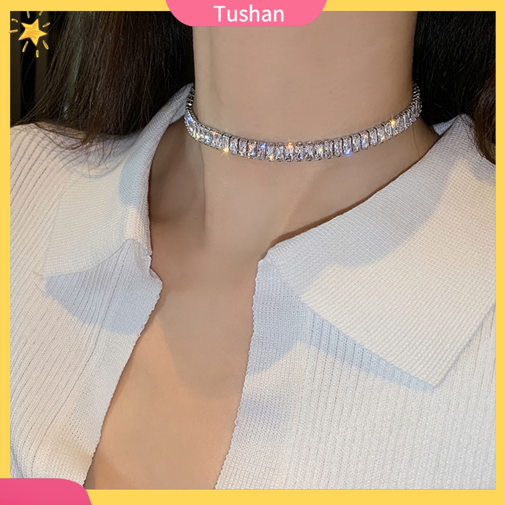 Vòng cổ choker siêu nhẹ đính đá zircon lấp lánh đơn giản