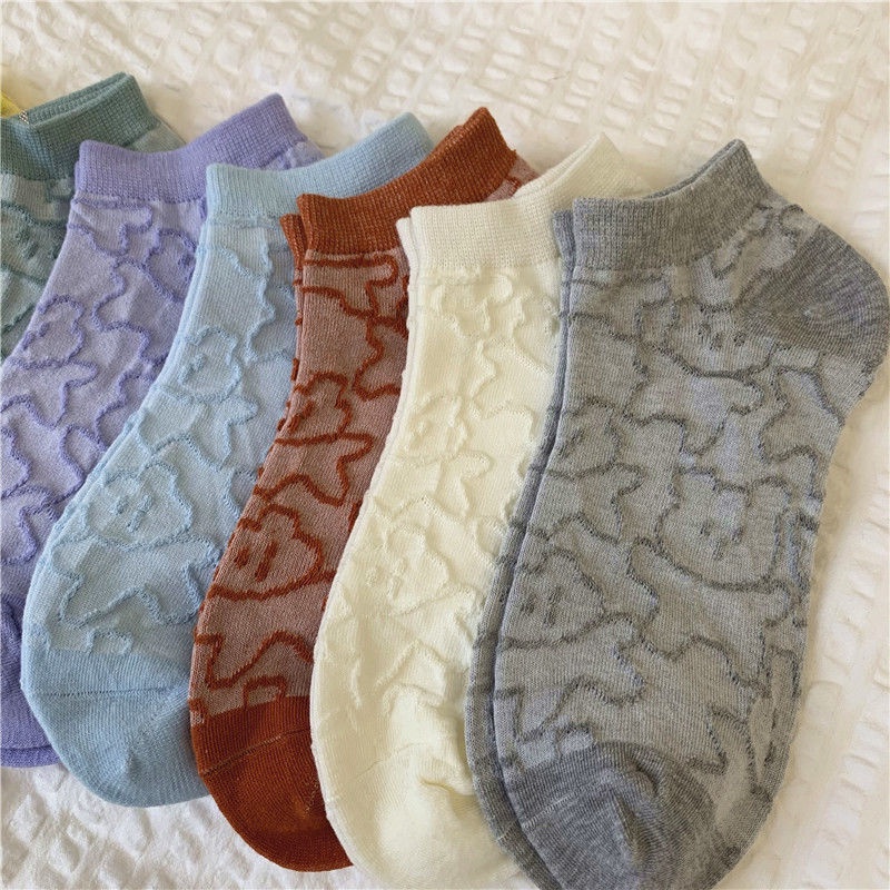 Vớ Cotton Cổ Thấp Thoáng Khí In Họa Tiết Gấu Gummy Phong Cách Hàn Quốc Màu Sắc Ngọt Ngào Thời Trang Mùa Hè Cho Nữ