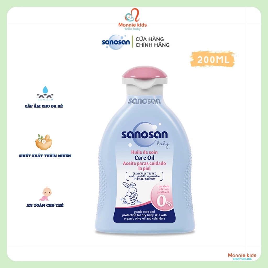 Dầu massage toàn thân cho bé Sanosan 200ml, dầu mát xa chiết xuất thiên nhiên - Monnie Kids