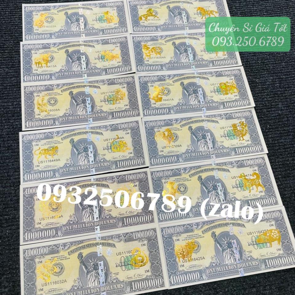 Tiền 1 Triệu Đô Usd 12 con giáp mạ vàng, Kỉ Niệm Siêu Cấp Có Bảo An, tặng bao lì xì