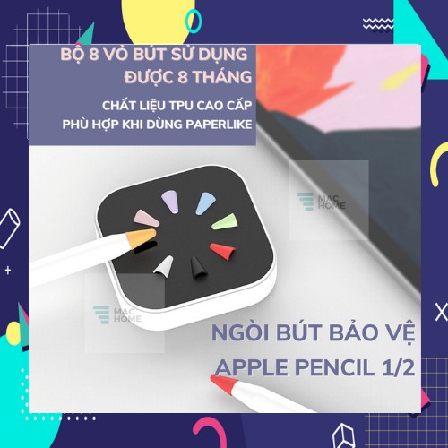 [MÃ MACHM10K giảm 10k đơn bất kỳ] Bộ 10 nắp bọc bảo vệ đầu bút cảm ứng Apple Pencil 1 2 bằng silicon thay thế tiện dụng