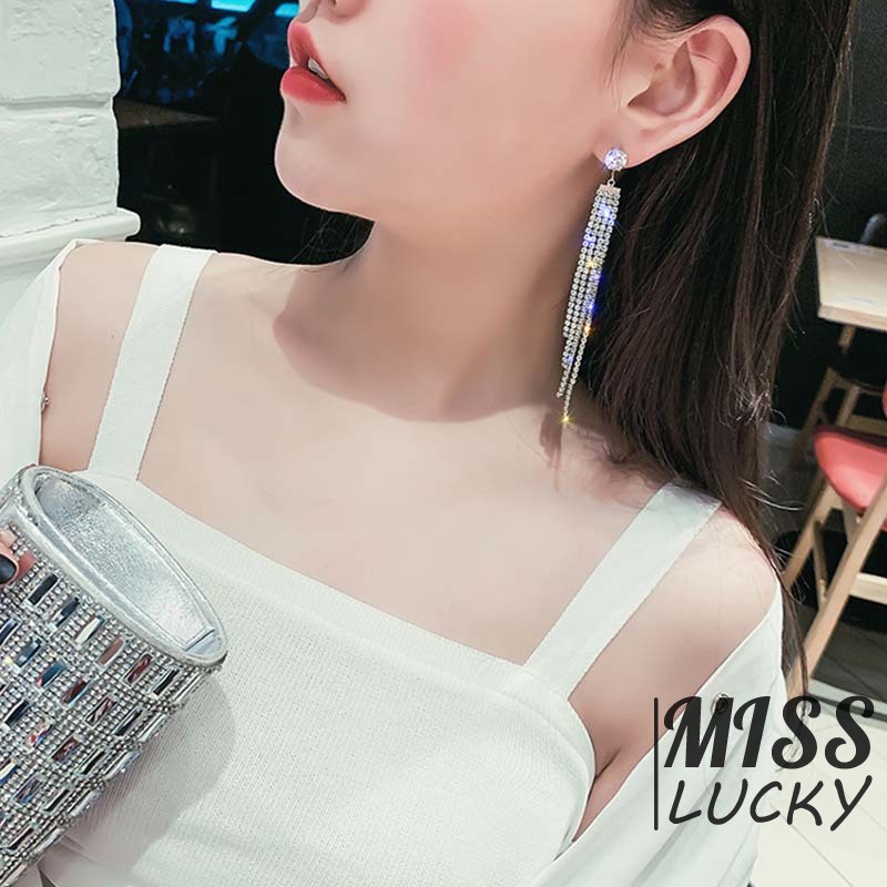 Khuyên tai dáng dài đính đá pha lê lấp lánh phong cách Hàn Quốc thời trang nữ thanh lịch
