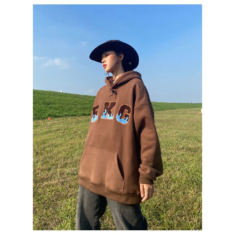 Áo hoodie lót nhung dày dặn dáng rộng in chữ thời trang thu đông dành cho nam và nữ | BigBuy360 - bigbuy360.vn