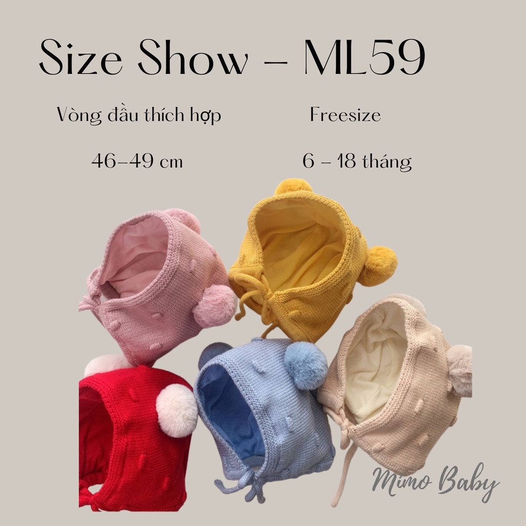 Mũ nón len cột dây 2 quả bông đáng yêu cho bé Mimo Baby ML59