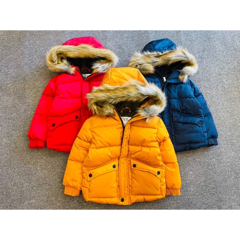 Áo phao parka Zara cổ lông có thể tháo rời 1-5Y