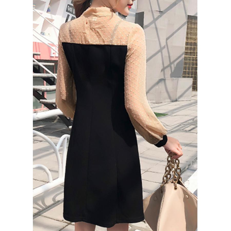 GOTI - Đầm Suông Nữ Nhẹ Chữ A Phối Voan Cột Nơ Cao Cấp 3192