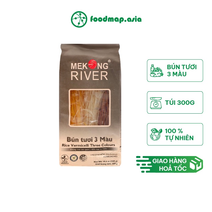Bún Tươi Dạng Khô Mix 3 Loại (Gạo Huyết Rồng, Nghệ, Gạo Tươi) Ăn Kiêng, Eat Clean Mekong River 300g - FoodMap