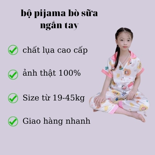Bộ Đồ Pijama Bò Sữa Cộc Tay Cho Bé - Với Chất Lụa Cao Cấp ,Mềm Mại Cho Bé