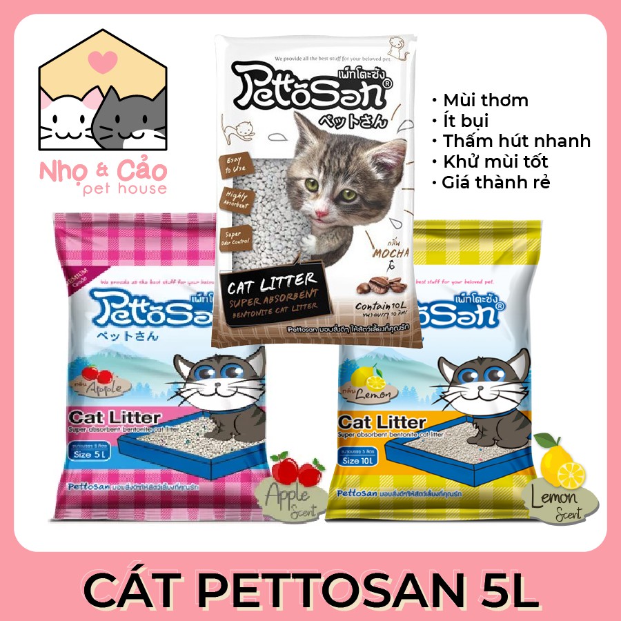 CÁT VỆ SINH CHO MÈO TÚI 5L PETTOSAN - Thơm, Ít bụi, Thấm hút tốt