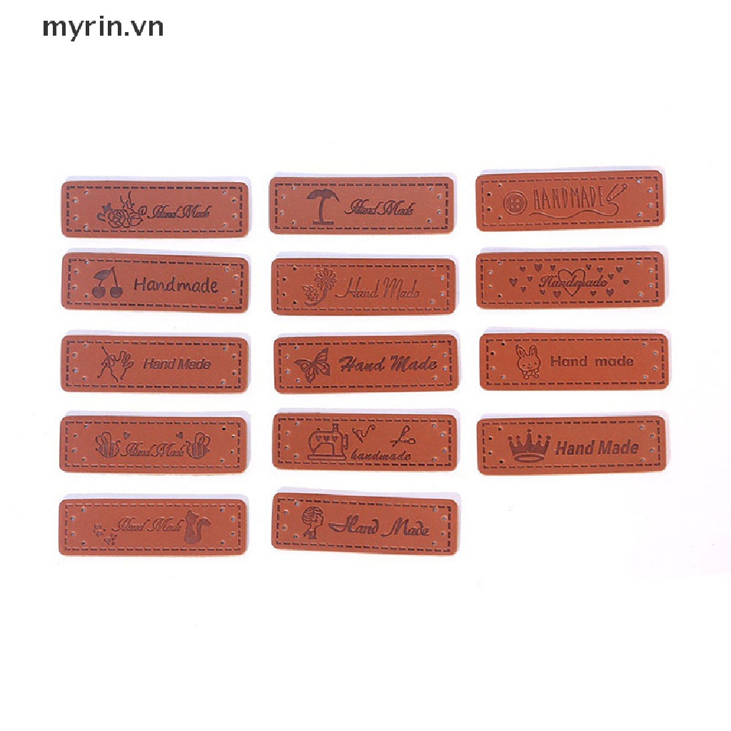 Set 50 Miếng Nhãn Da PU Hình Trái Tim In Chữ Made with Heart Dùng Để May Vá Thủ Công
