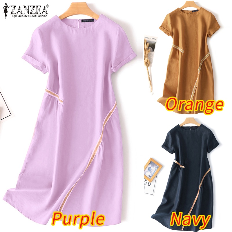 Đầm dài Zanzea tay ngắn cổ tròn thời trang sành điệu cho nữ