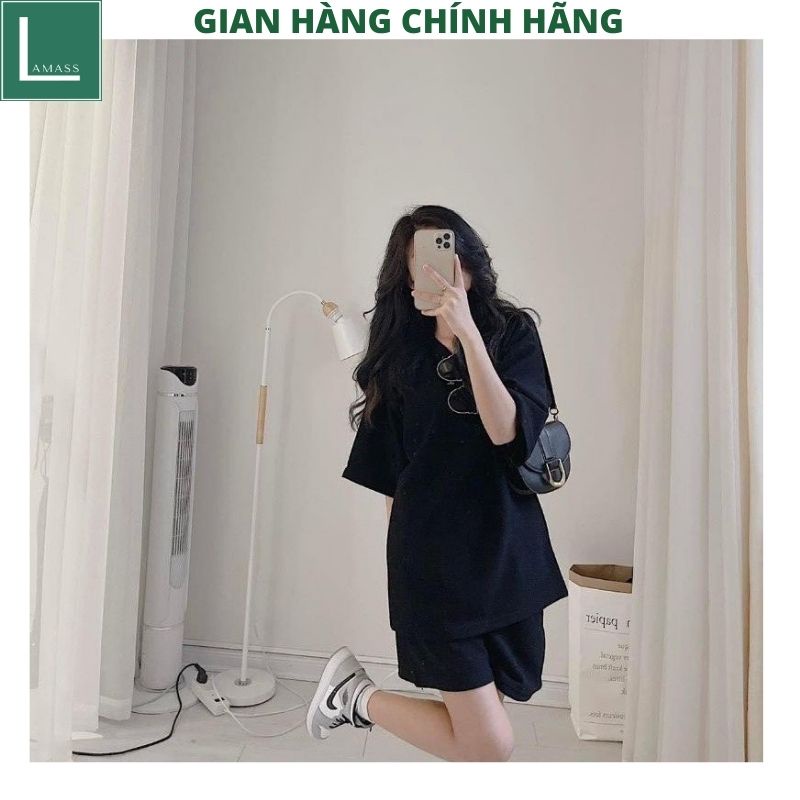 Bộ thể thao nữ trơn 2 mầu xám đen chất cottong mềm mịn form rộng unisex -LAMASS