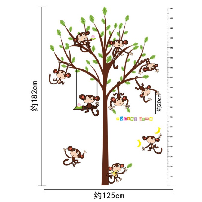 Decal dán tường thước đo và chú khỉ