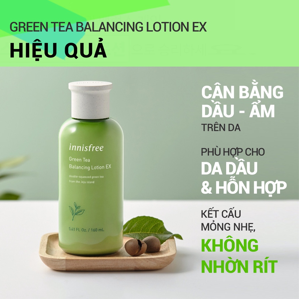 [Mã COSIF05 giảm 10% đơn 400K] Sữa dưỡng ẩm trà xanh innisfree Green Tea Balancing Lotion EX 160ml