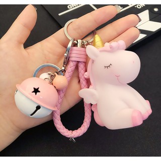 Móc khóa ngựa kỳ lân 1 sừng kèm dây và chuông lớn cực xinh