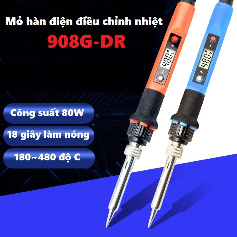 Mỏ hàn điều chỉnh nhiệt độ No 908 80W có màn hình LCD - Mỏ hàn điện mini 908G-DR