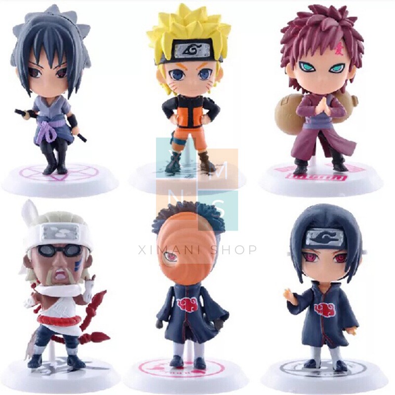 Bộ 6 Mô Hình Naruto Anime Figure Nhân Vật Itachi Gaara Sasuke Obito Killer Bee ChiBi Cao 8cm