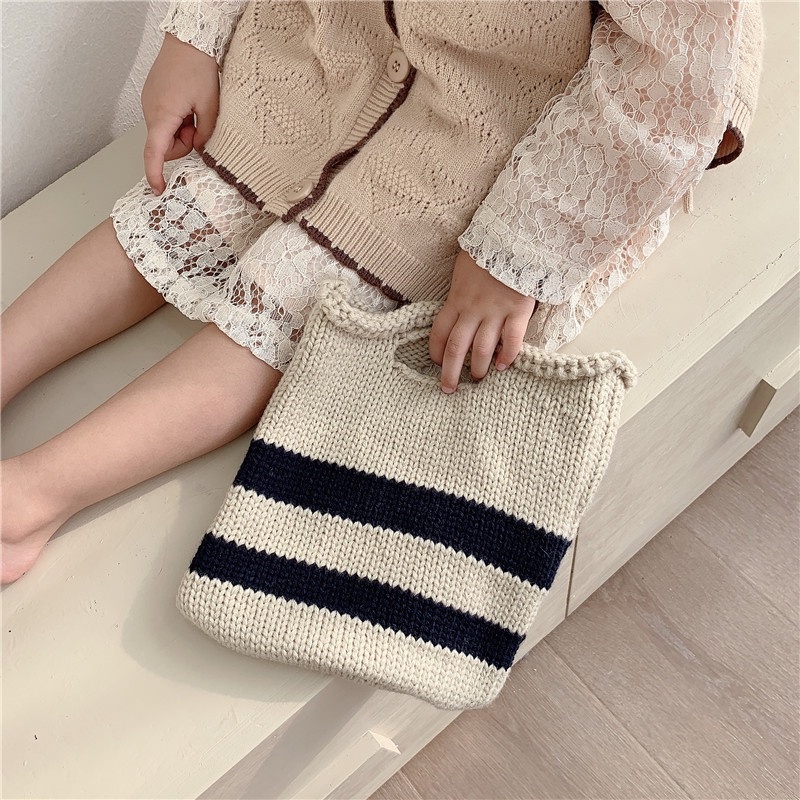 Túi Xách Đeo Vai Đan Len Kẻ Sọc Thời Trang Mùa Thu Hàn Quốc Mới 2022 Cho Bé