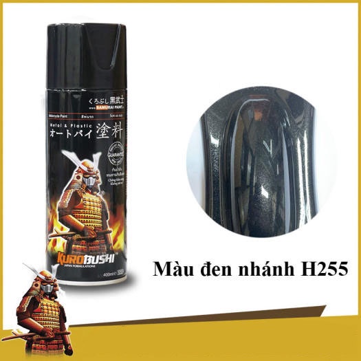 Sơn Samurai màu đen lấp lánh H255 chính hãng, sơn xịt dàn áo xe máy chịu nhiệt, chống nứt nẻ, kháng xăng