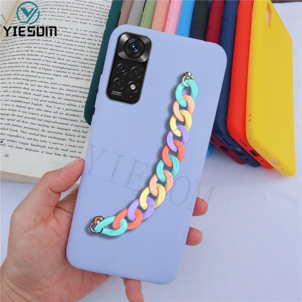 Ốp Điện Thoại TPU Mềm Màu Kẹo Có Dây Đeo Tay Cho Xiaomi Redmi Note 11 10 Pro 11S 10S 4G 2022