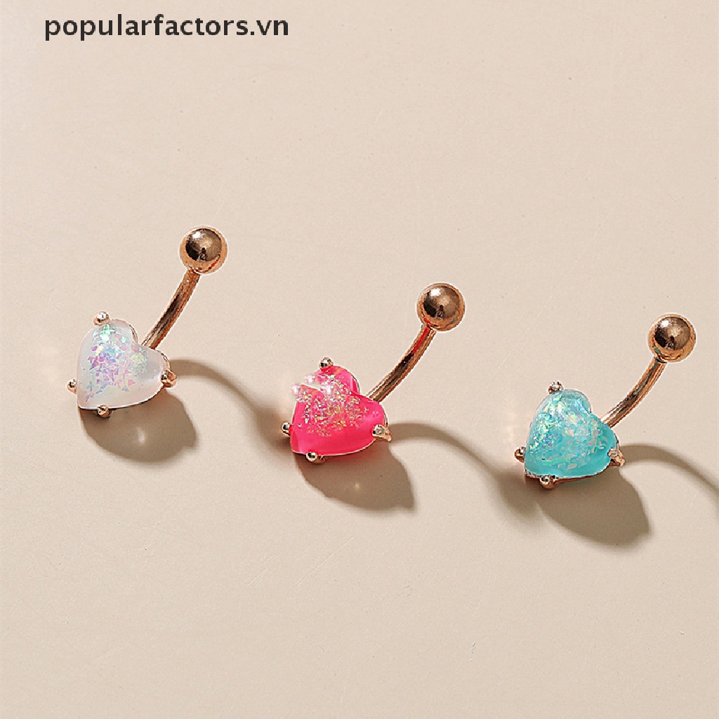 Khuyên Rốn Bằng Thép Không Gỉ Đính Đá Hình Trái Tim