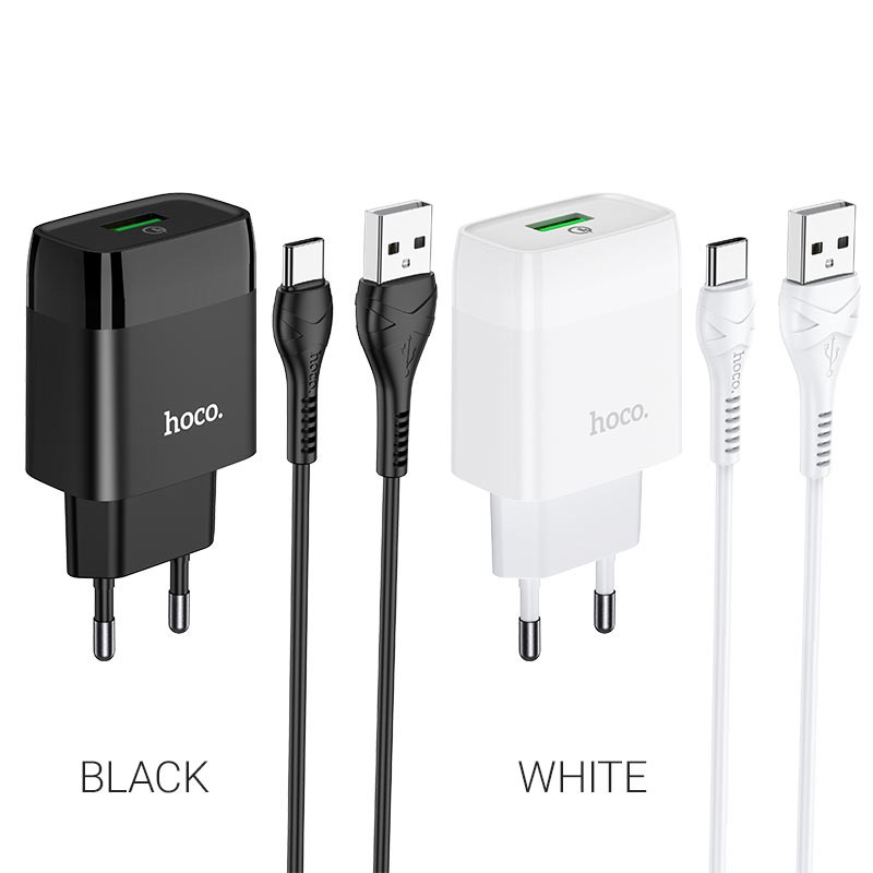 Bộ sạc nhanh  hoco c72 18w qc3 c73 kèm cáp 2 cổng usb lightning iphone micro usb type-c 1m đen trắng [phụ kiện hoco