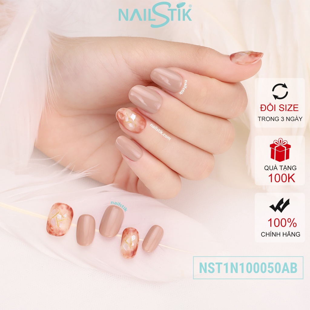 Móng úp thiết kế by NAILSTIK, màu nude, form móng bầu, ngắn/dài, 050