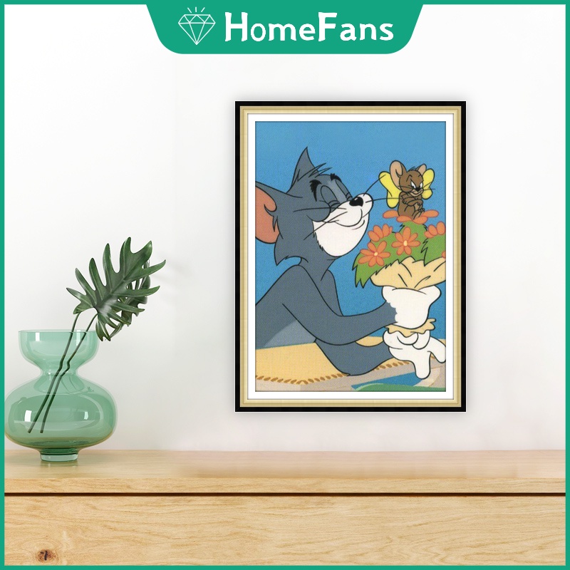 Bộ Tranh Đính Đá 5D Tự Làm Hình Tom &amp; Jerry 30x40cm / 40x5 Trang Trí Nhà Cửa
