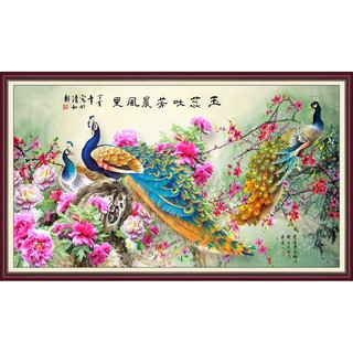 Tranh dán tường 3D phủ kim sa - Chim công