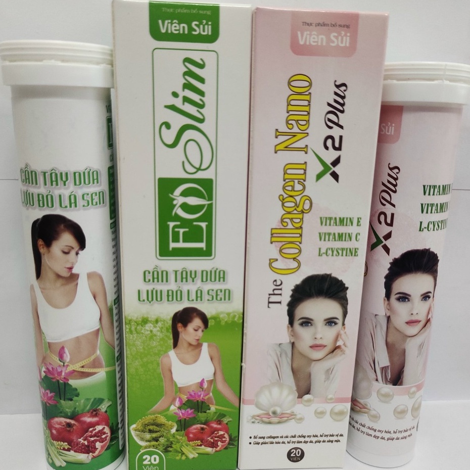 Viên sủi E Slim Cần tây, dứa lựu đỏ, lá sen hỗ trợ GIẢM CÂN, ĐẸP DA, giữ dáng, THẢI ĐỘC
