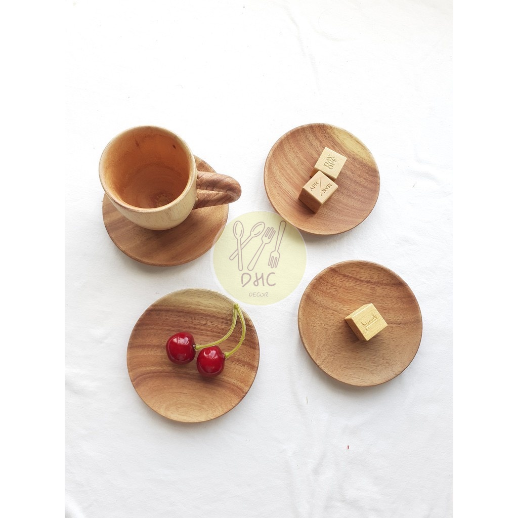 Khay, đĩa gỗ Keo tròn thủ công , đẹp mắt, sang trọng, đa dụng DHC Decor