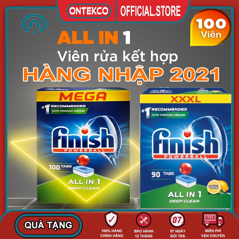 [ALL IN 1] Viên rửa bát Finish All In One Deep clean hàng mới 2021 ( Viên rửa kết hợp muối + bóng)