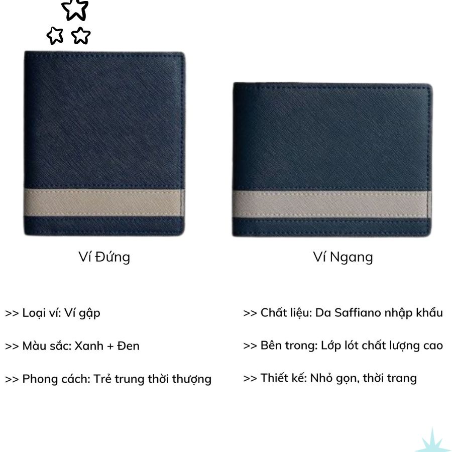 Ví Nam Ngang Mini Gập Đôi Thiết Kế Đơn Giản - Bóp Da Cosmos Cao Cấp Saffiano - vibes_shop