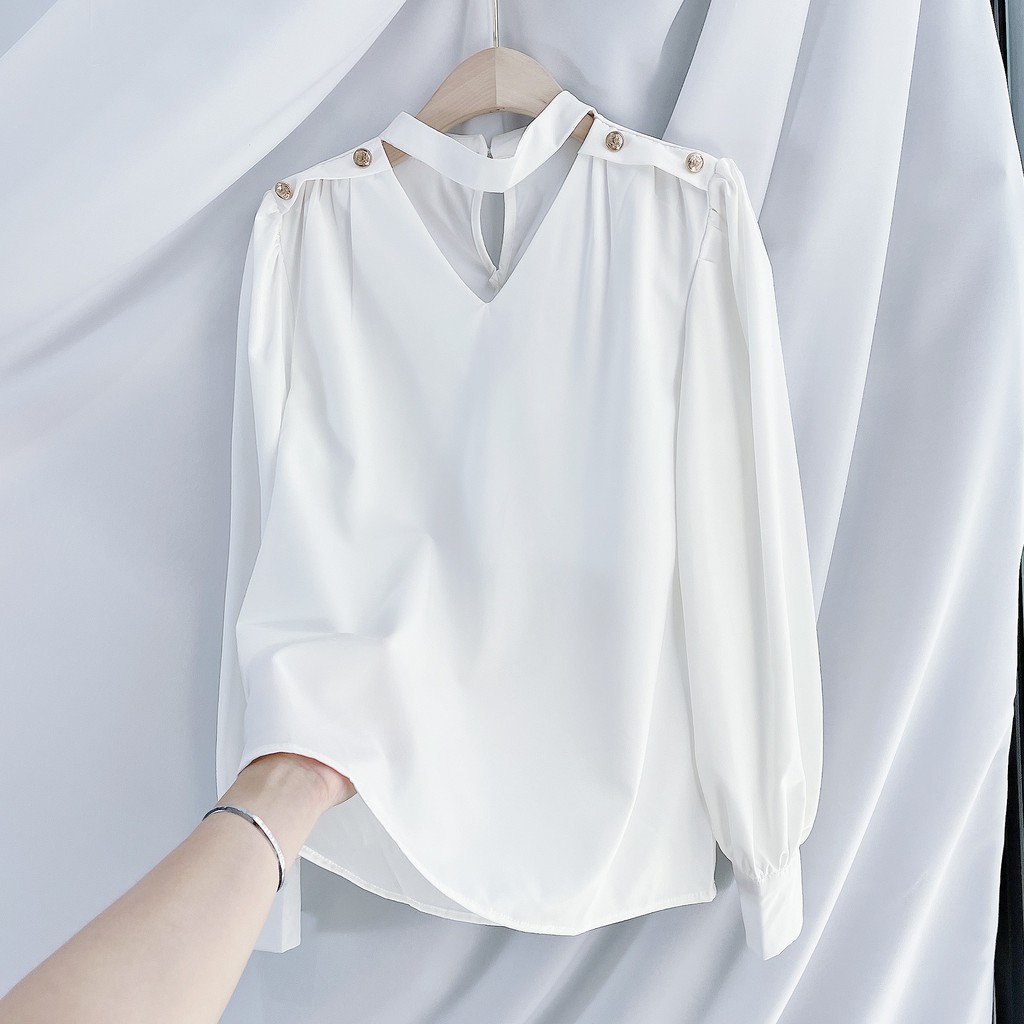 Áo sơ mi nữ cổ V tay dài công sở basic HILA (Mã SP:A820)