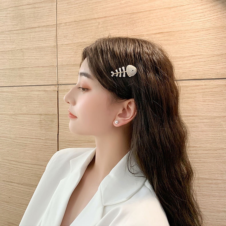 Kẹp Tóc Hình Xương Cá Đính Đá Dễ Thương Phong Cách Hàn Quốc Thời Trang Cho Nữ
