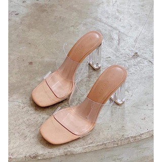 Guốc 2 quai mica gót trong 9p