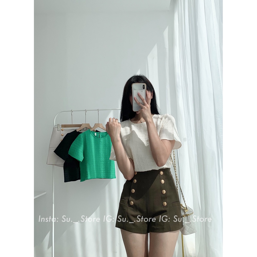 Áo croptop xốp gân ô nhí A2331 SUSTORE