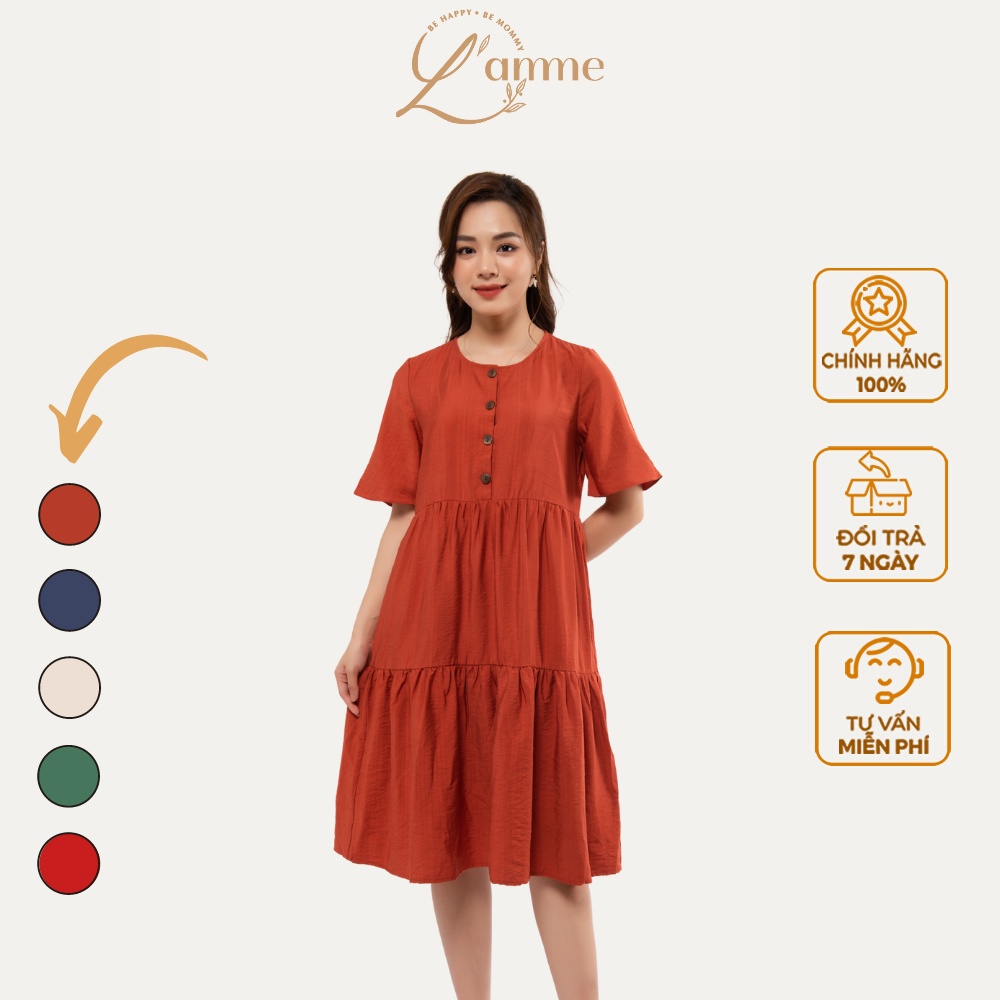 Đầm bầu công sở Lisa Dress chất đũi Hàn mát nhẹ có nút tháo cho bé tuti by LAMME