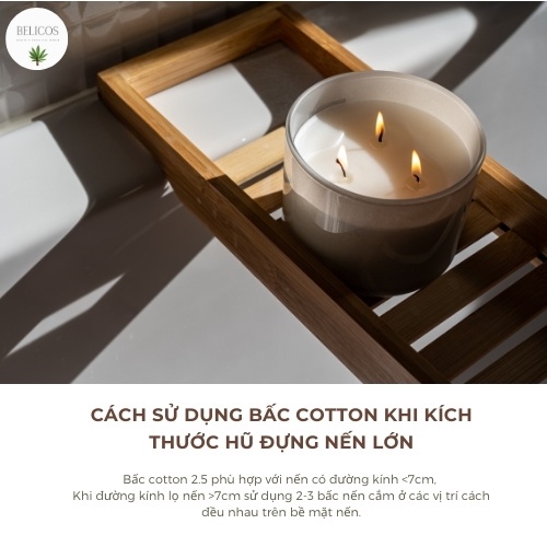 Bấc Cotton Nhúng Sáp (Kèm đế sắt cố định) làm nến an toàn