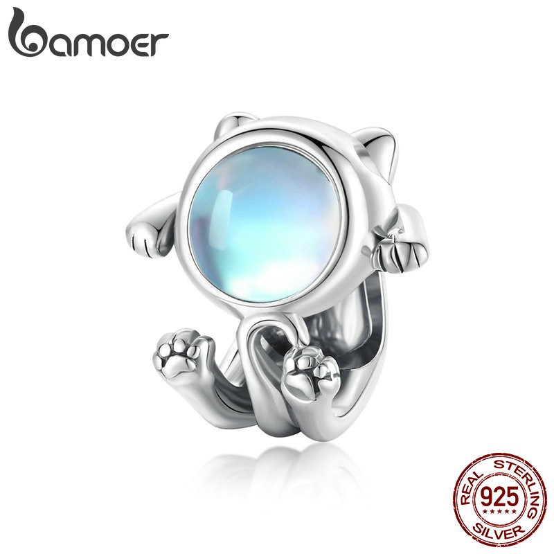 Hạt Xỏ Bamoer Scc1697 Bằng Bạc Thật 925 Hình Mèo Không Gian Nhỏ Xinh Làm Trang Sức Vòng Tay