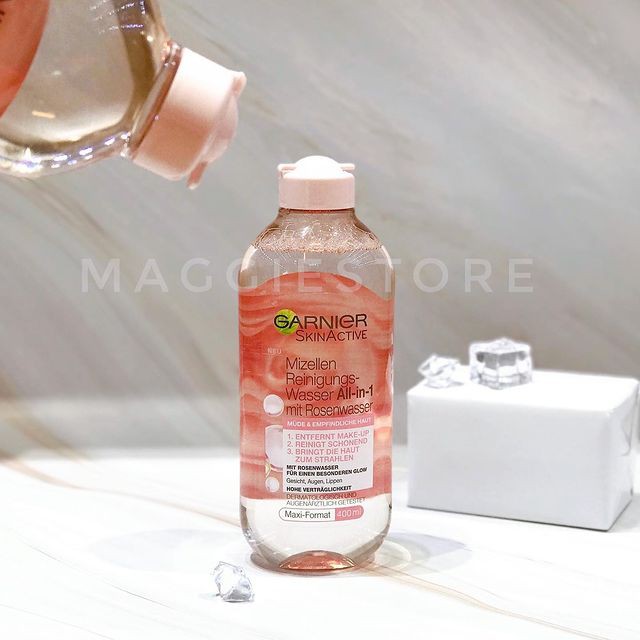 NƯỚC TẨY TRANG GARNIER MICELLAR ROSE WATER CLEANSE &amp; GLOW DULL &amp; SENSITIVE SKIN 400ML MẪU MỚI