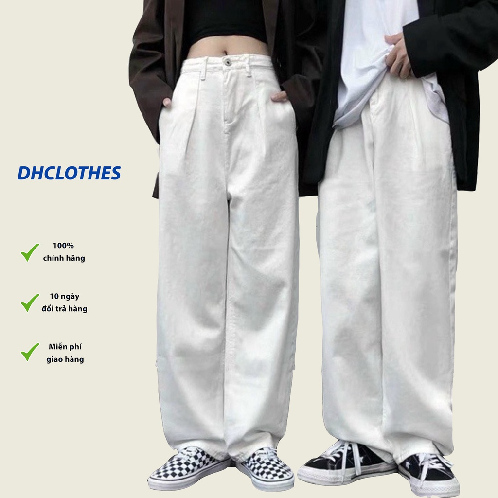 Quần ống Rộng Dhclothes  Unisex nam nữ Kaki trắng cao cấp- quần baggy suông rộng phong cách hàn quốc Q22- hottrend 2022