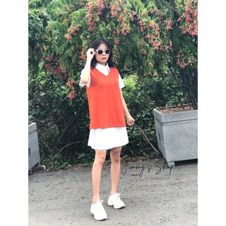 Sét Sơ Mi Giấu Quần Phối Áo Gile Cam - Freesize