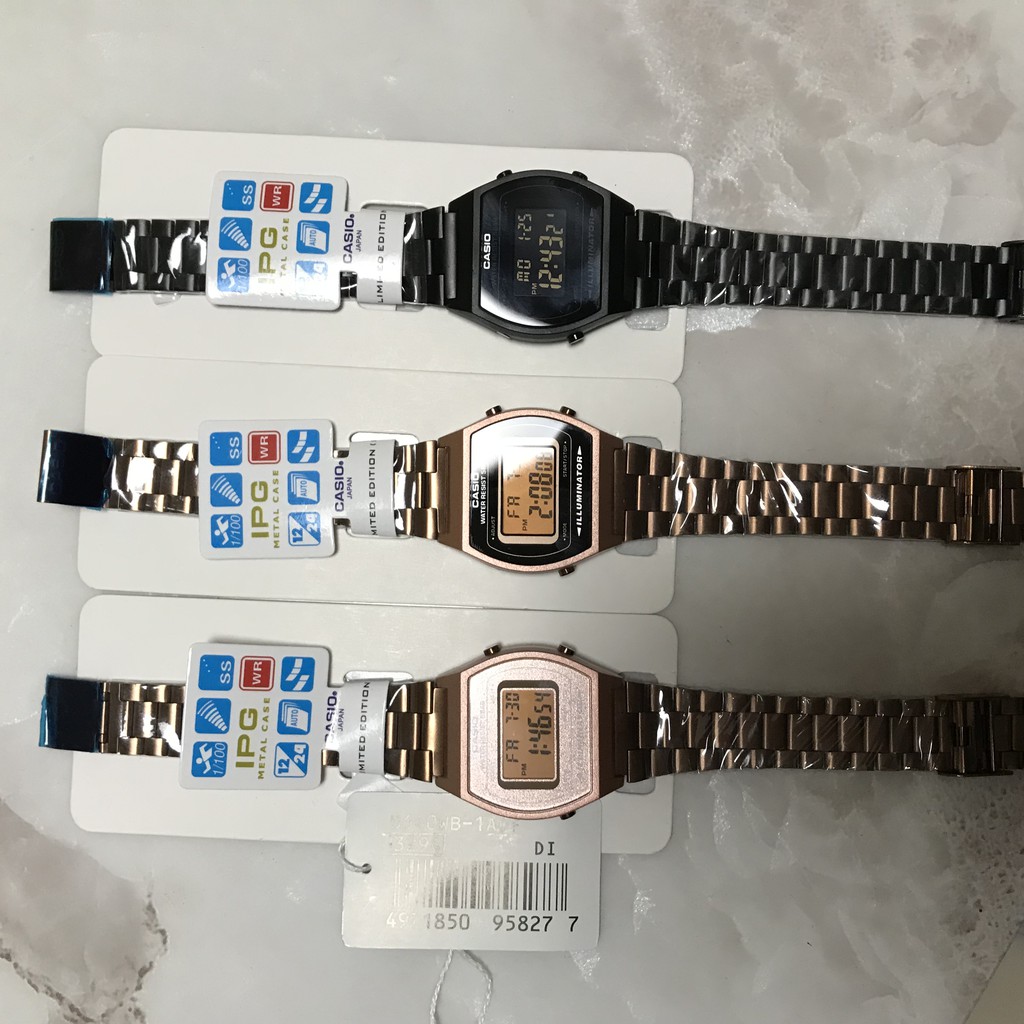 Dây Đeo Màu Vàng Hồng Chống Thấm Nước Cho Đồng Hồ Casio B640 Đen